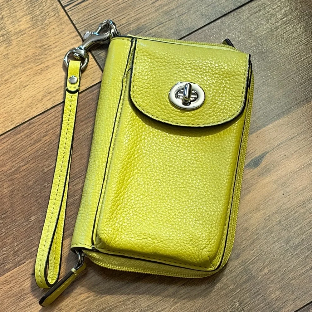 COACH Yellow Leather Wristlet Phone Case